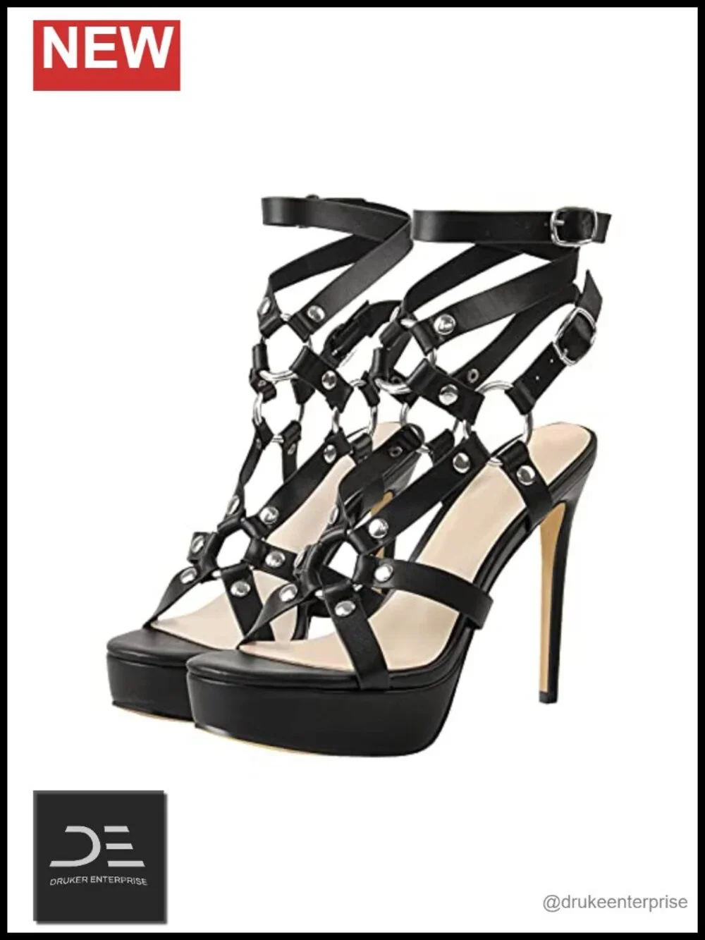 Women's Stiletto Heel Platform Sandals with Grommets & Ankle Buckle - Party